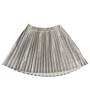 Owillo Kids Girls Silver Metallic Pleated Skirt Elastic Waist Size M